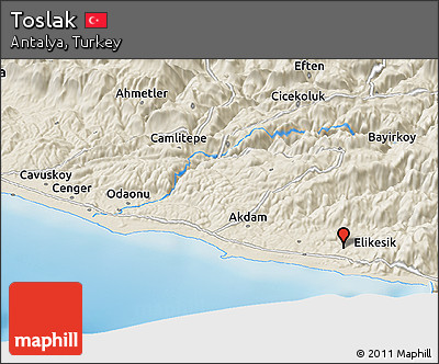 Shaded Relief Panoramic Map of Toslak