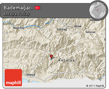 Shaded Relief 3D Map of Bademağacı