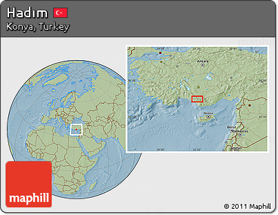 Savanna Style Location Map of Hadım, hill shading