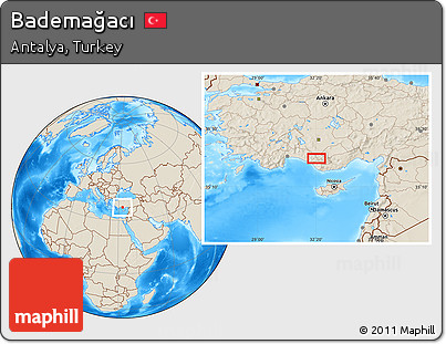Shaded Relief Location Map of Bademağacı