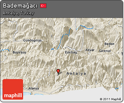 Shaded Relief Panoramic Map of Bademağacı