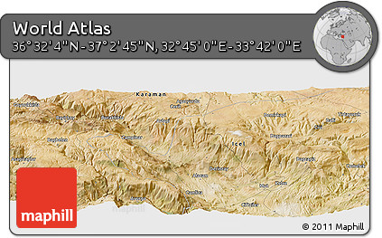 Satellite Panoramic Map of the Area around 36° 47' 25" N, 33° 13' 30" E