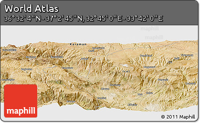 Satellite Panoramic Map of the Area around 36° 47' 25" N, 33° 13' 30" E