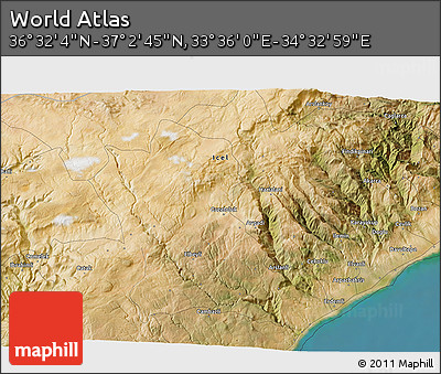 Satellite 3D Map of the Area around 36° 47' 25" N, 34° 4' 30" E