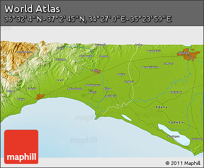 Physical 3D Map of the Area around 36° 47' 25" N, 34° 55' 29" E