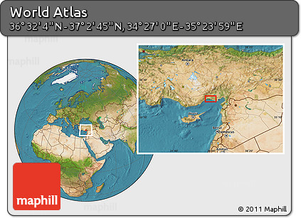 Satellite Location Map of the Area around 36° 47' 25" N, 34° 55' 29" E