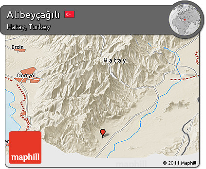 Shaded Relief Panoramic Map of Alibeyçağılı