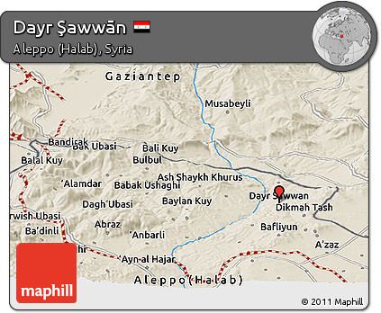 Shaded Relief Panoramic Map of Dayr Şawwān