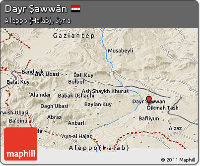 Shaded Relief Panoramic Map of Dayr Şawwān