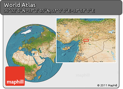 Satellite Location Map of the Area around 36° 47' 25" N, 37° 28' 30" E
