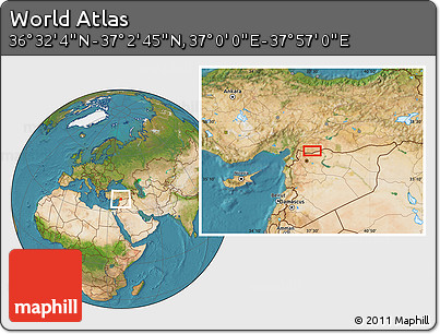 Satellite Location Map of the Area around 36° 47' 25" N, 37° 28' 30" E