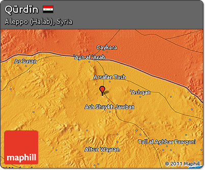 Political 3D Map of Qūrdīn