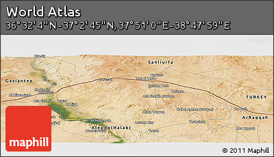 Satellite Panoramic Map of the Area around 36° 47' 25" N, 38° 19' 30" E
