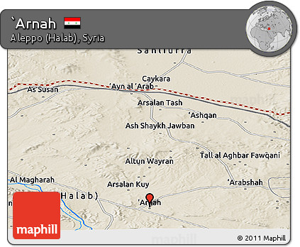 Shaded Relief Panoramic Map of `Arnah