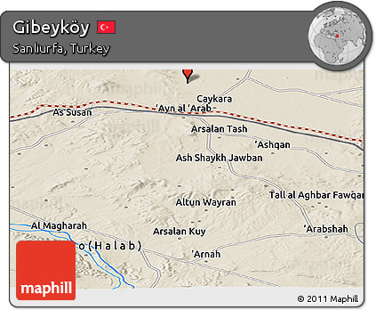 Shaded Relief Panoramic Map of Gibeyköy