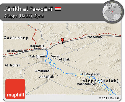 Shaded Relief Panoramic Map of Jārīkh Al Fawqānī
