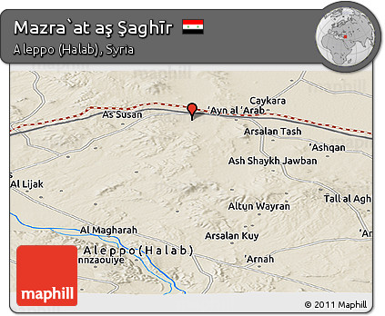 Shaded Relief Panoramic Map of Mazra`at Aş Şaghīr