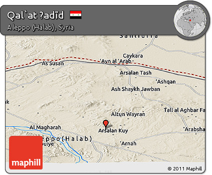 Shaded Relief Panoramic Map of Qal`at Ḩadīd