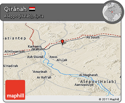 Shaded Relief Panoramic Map of Qirānah