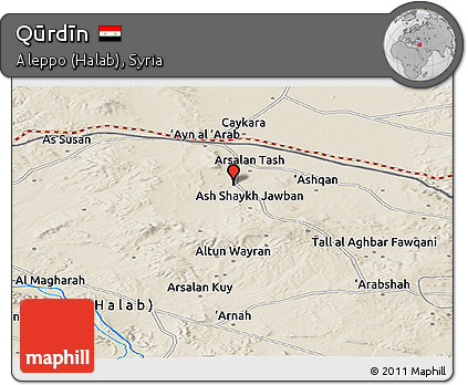 Shaded Relief Panoramic Map of Qūrdīn