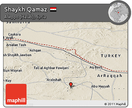 Shaded Relief Panoramic Map of Shaykh Qamaz