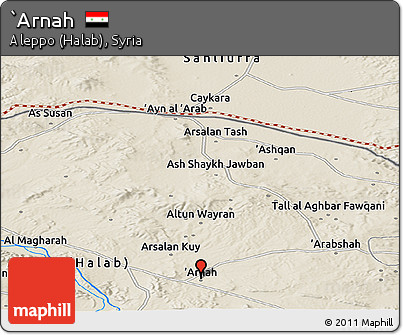 Shaded Relief Panoramic Map of `Arnah