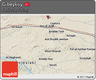 Shaded Relief Panoramic Map of Gibeyköy