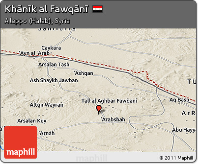 Shaded Relief Panoramic Map of Khānīk Al Fawqānī