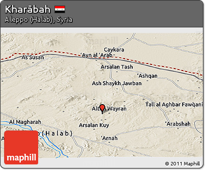 Shaded Relief Panoramic Map of Kharābah