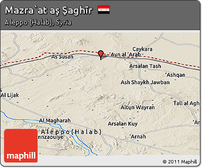 Shaded Relief Panoramic Map of Mazra`at Aş Şaghīr