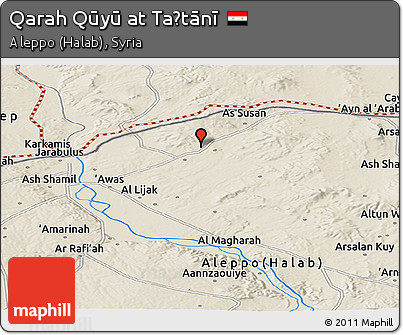 Shaded Relief Panoramic Map of Qarah Qūyū At Taḩtānī
