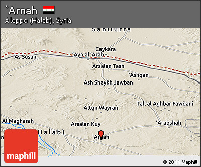 Shaded Relief Panoramic Map of `Arnah