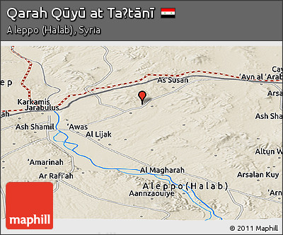 Shaded Relief Panoramic Map of Qarah Qūyū At Taḩtānī