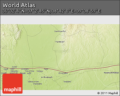 Physical 3D Map of the Area around 36° 47' 25" N, 39° 10' 29" E