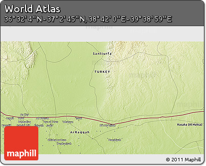 Physical 3D Map of the Area around 36° 47' 25" N, 39° 10' 29" E