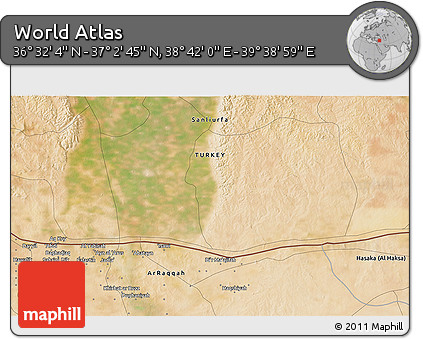 Satellite 3D Map of the Area around 36° 47' 25" N, 39° 10' 29" E