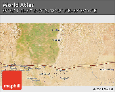 Satellite 3D Map of the Area around 36° 47' 25" N, 39° 10' 29" E