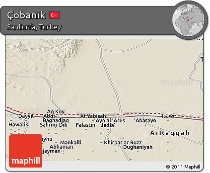 Shaded Relief Panoramic Map of Çobanik