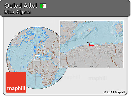 Gray Location Map of Ouled Allel, hill shading