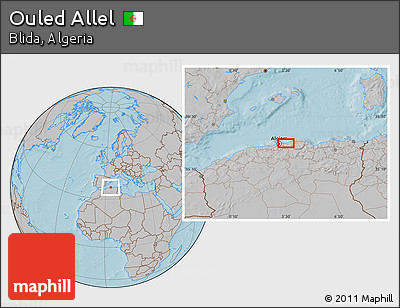 Gray Location Map of Ouled Allel, hill shading