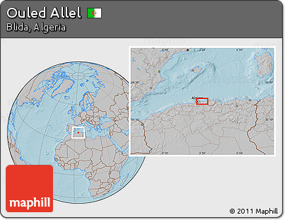 Gray Location Map of Ouled Allel, hill shading