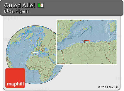 Savanna Style Location Map of Ouled Allel, hill shading