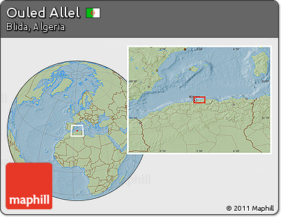 Savanna Style Location Map of Ouled Allel, hill shading