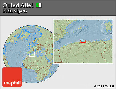 Savanna Style Location Map of Ouled Allel, hill shading