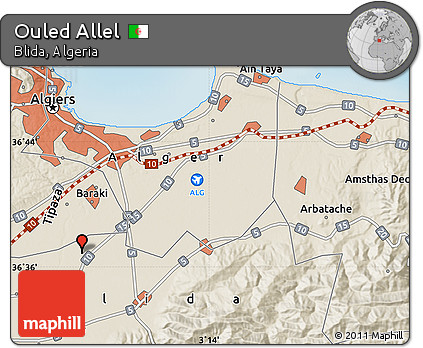 Shaded Relief Map of Ouled Allel