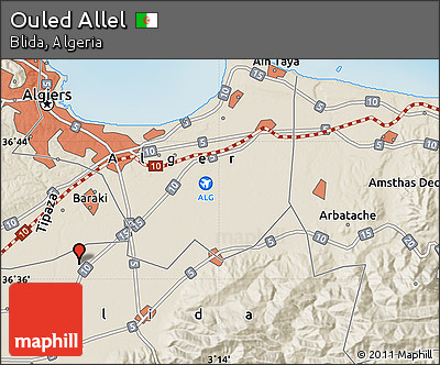 Shaded Relief Map of Ouled Allel