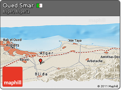 Shaded Relief Panoramic Map of Oued Smar