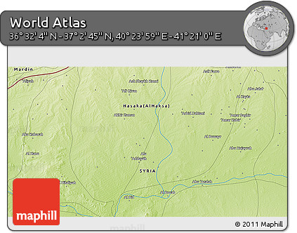 Physical 3D Map of the Area around 36° 47' 25" N, 40° 52' 30" E
