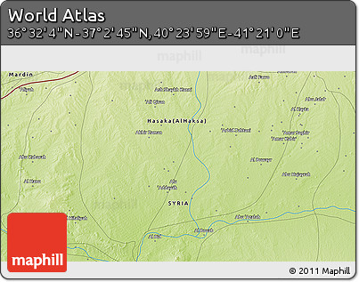 Physical 3D Map of the Area around 36° 47' 25" N, 40° 52' 30" E