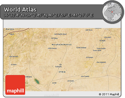 Satellite 3D Map of the Area around 36° 47' 25" N, 40° 52' 30" E